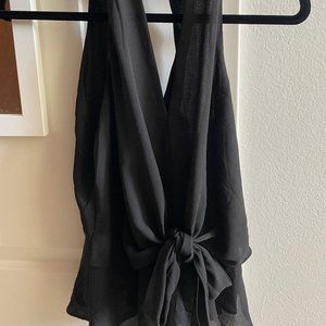 Bloomingdales Aqua Black Front Tie Sleeveless Top